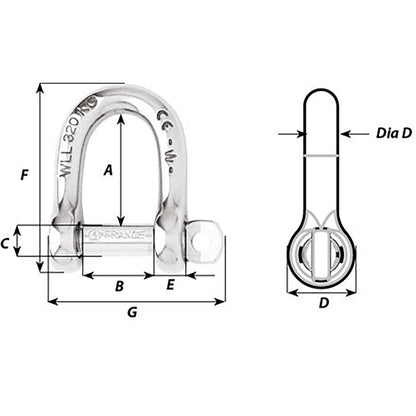 Wichard Marine D Shackle, 12mm, 316L Stainless Steel