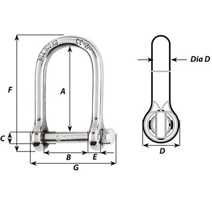 Wichard Marine Self-Locking Large Opening Shackle, 6mm Forged 316L SS