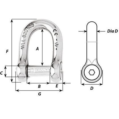 Wichard Marine Self-Locking Allen Head Pin D Shackle, 10mm – 316L SS