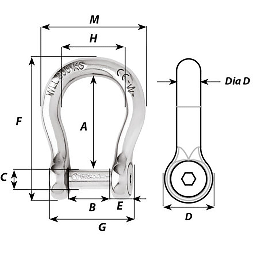 Wichard 12mm Bow Shackle - Self-Locking Allen Head, 316L Stainless Steel