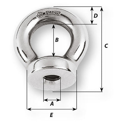 Wichard Marine 10mm Eye Nut, M12 x 175mm, 316L Stainless Steel