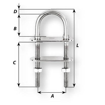 Wichard U-Bolt Pad Eye, 8mm (5/16") 316L Stainless Steel, 5290lb WL