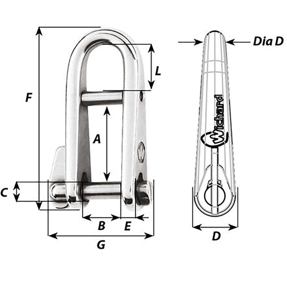 Wichard Marine 91434W HR Key Pin Shackle With Bar, 8mm Pin, 2110lb WL