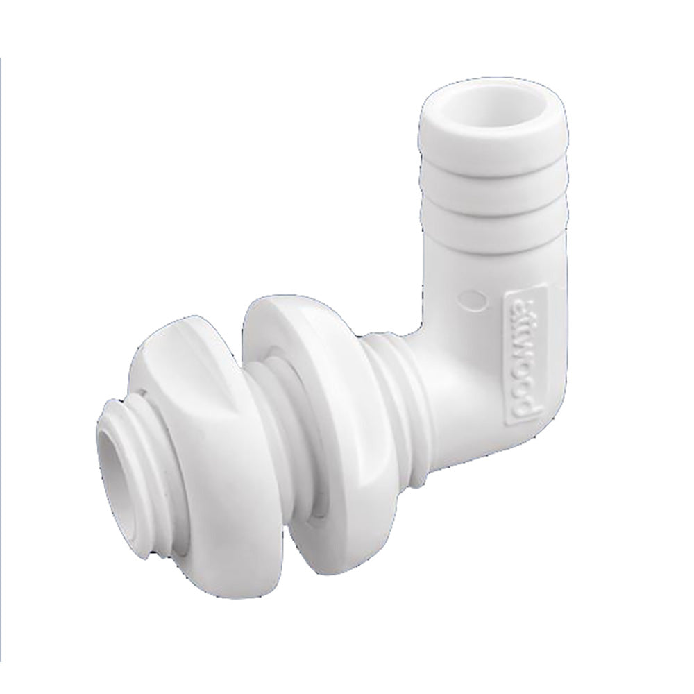 Attwood Marine 90 Degree Thru-Hull Connector, 1-1/8 in. ID, White