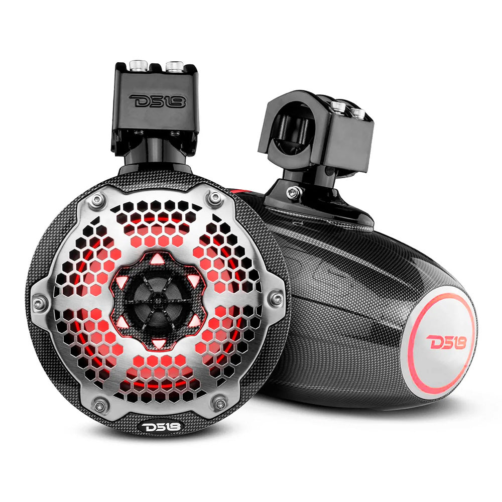 DS18 X Series HYDRO 6.5 in. Wakeboard Pod Tower Speakers, Pair, Black Carbon Fiber