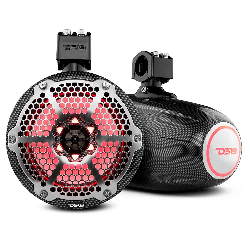 DS18 X Series HYDRO 8 in. Marine Wakeboard Pod Tower Speakers with RGB LED, Black Carbon Fiber, Pair