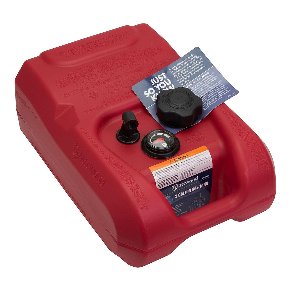 Attwood Marine 3 Gallon Portable Fuel Tank with Gauge, EPA & CARB Compliant