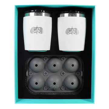 Toadfish Non-Tipping Rocks Tumblers, 10oz White (Set of 2) with Ice Ball Tray
