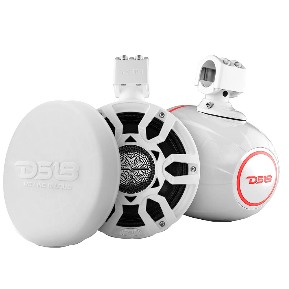 DS18 HYDRO 8 in. Marine Tower Speakers with RGB LED Lights, White, Pair