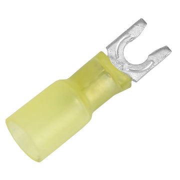 Pacer Heat Shrink Spade Terminal, 12-10 AWG, #8 Stud, Yellow, 25 Pack