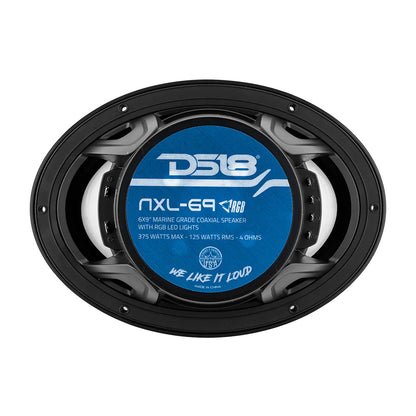 DS18 NXL-69/BK 6 in. x 9 in. 2-Way Marine Coaxial Speakers with RGB LED Lights, Pair