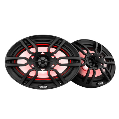 DS18 NXL-69/BK 6 in. x 9 in. 2-Way Marine Coaxial Speakers with RGB LED Lights, Pair