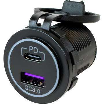 Sea-Dog USB 3.0 and USB-C Power Socket, Non-Illuminated, Black