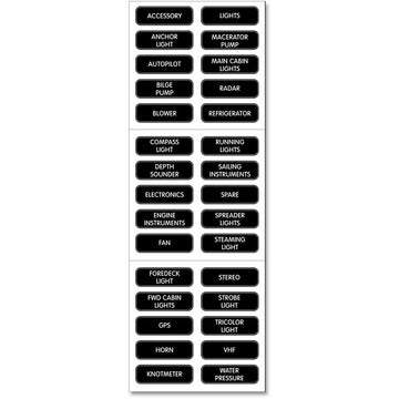 Blue Sea Systems 8030 DC Panel Basic 30 Label Set, Reinforced & Weatherproof