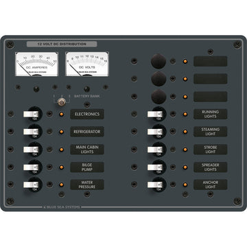 Blue Sea Systems 8068 DC 13-Position Toggle Breaker Panel w/ Meters
