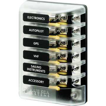 Blue Sea Systems 5015 ST Glass 6-Circuit Fuse Block w/ Bus, 30A/Circuit