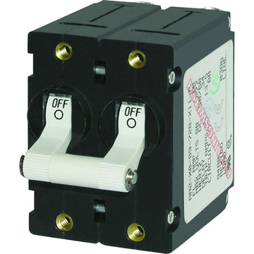 Blue Sea Systems 7242 A-Series Double Pole Toggle Circuit Breaker, 50A, White