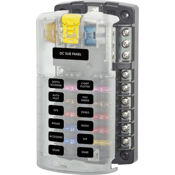 Blue Sea Systems ST Blade Fuse Block, 12 Circuits with Negative Bus and Cover