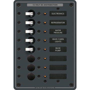Blue Sea Systems 8023 8-Position DC Circuit Breaker Panel, 100A, 12/24V DC