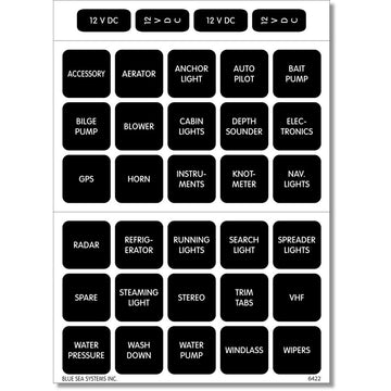Blue Sea Systems Waterproof DC Label Kit, 30 Black Square Labels