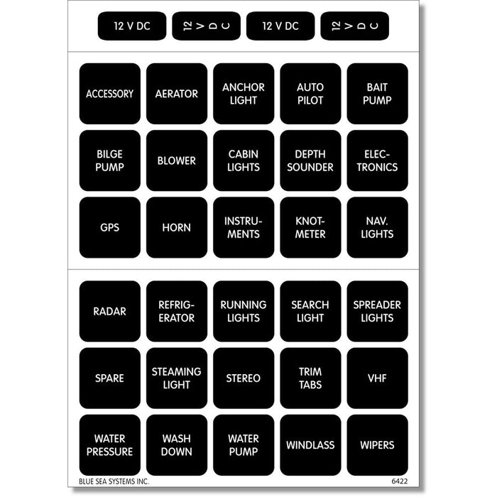 Blue Sea Systems 4215 Square Format DC Label Set, 30-Pack