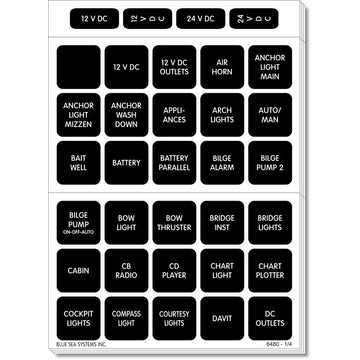 Blue Sea Systems Waterproof DC Label Kit, 30 Black Square Labels V2