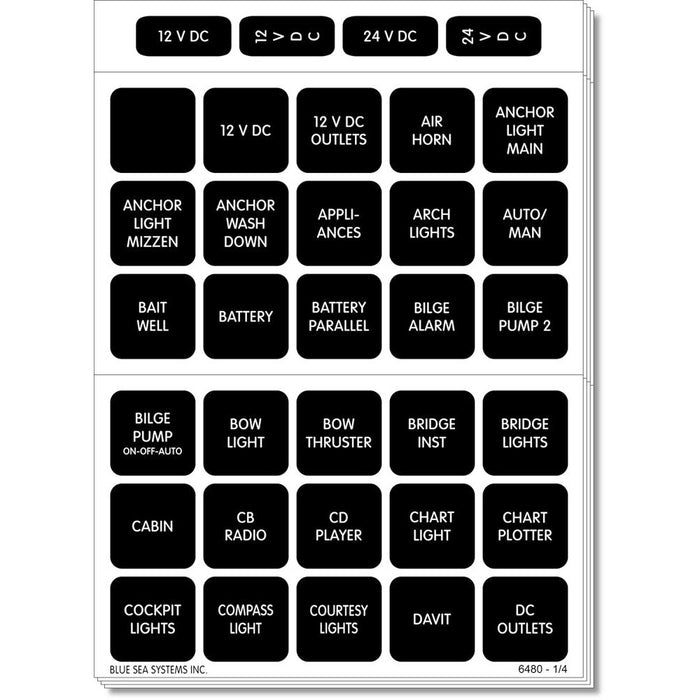 Blue Sea Systems 4218 Square Format DC Label Set, 30-Piece
