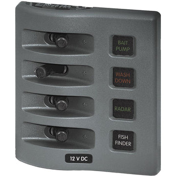 Blue Sea Systems WeatherDeck 12V DC Waterproof Fuse Panel, 4 Positions, Gray