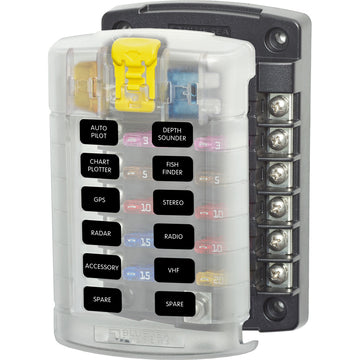 Blue Sea Systems ST Blade Fuse Block, 12 Circuits with Cover - No Negative Bus