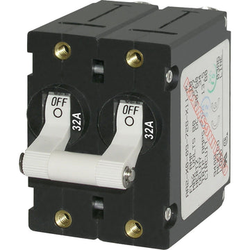 Blue Sea Systems A-Series Double Pole Toggle Circuit Breaker, 32A, White