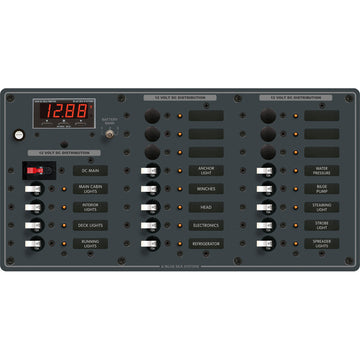 Blue Sea Systems 8379 DC Main 20-Pos Panel, 12/24V w/ Digital Multimeter