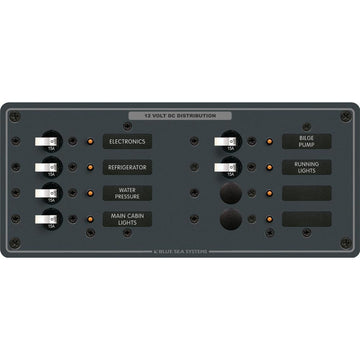 Blue Sea Systems 8385 DC 8 Position Horizontal Panel, 12/24V 100A Pre-Wired