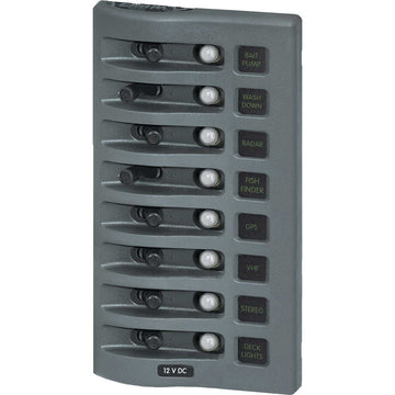 Blue Sea Systems WeatherDeck 8-Position Waterproof Circuit Breaker Panel, Gray