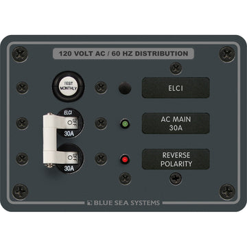 Blue Sea Systems 8100 ELCI Main 30A Double Pole Circuit Breaker Panel, 120V AC