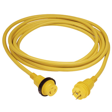 Marinco Powercord Plus 30A 125V Shore Power Cordset, 25 ft, Yellow