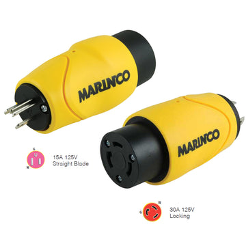 Marinco S15-30 Straight Adapter, 15A Male to 30A Female 125V with LED Indicator