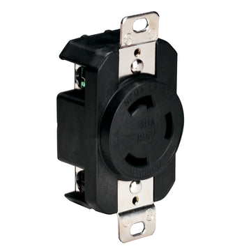 Marinco 30A 125V Locking Receptacle, Black - NEMA L5-30R