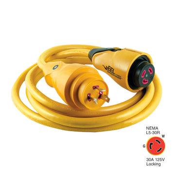 Marinco EEL 30A 125V Shore Power Cordset, 12' Yellow - UL Certified