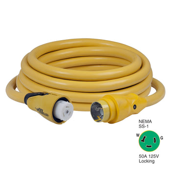 Marinco EEL Shore Power Cordset, 50A 125V, 25ft – UL & ABYC Compliant