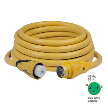Marinco EEL 50A 125V Shore Power Cordset, 50' Yellow – UL & ABYC Certified