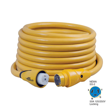 Marinco EEL ShorePower Cordset, 50A 125V/250V, 50 ft. Yellow
