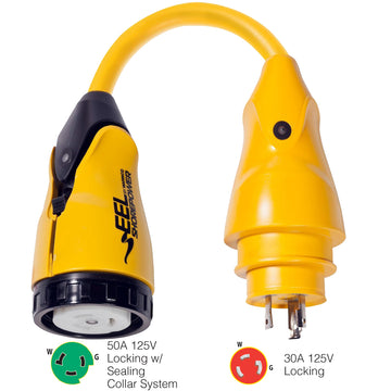 Marinco EEL Pigtail Shore Power Adapter, 50A Female to 30A Male, Yellow