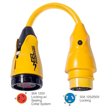 Marinco P504-30 EEL Pigtail Adapter, 30A-125V Female to 50A-125/250V Male