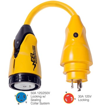 Marinco EEL Pigtail Adapter, 50A-125/250V Female to 30A-125V Male - Yellow