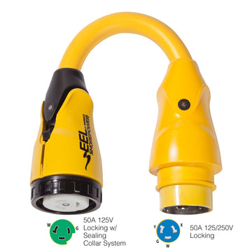 Marinco EEL 50A-125V Female to 50A-125/250V Male Pigtail Adapter, Yellow