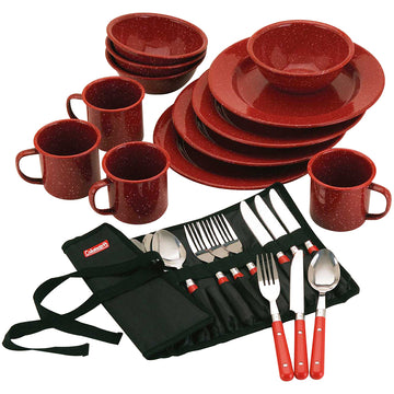 Coleman 24-Piece Speckled Enamelware Cook Set, Red