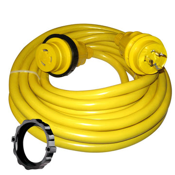 Marinco 30 Amp Power Cord Plus Cordset, 35', 125V, Yellow with Easy Lock System