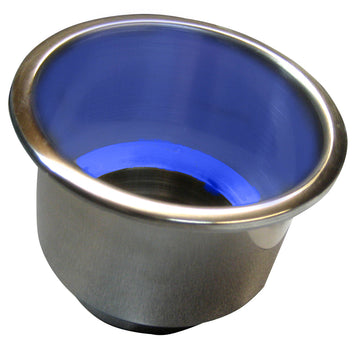 Whitecap Flush Mount Cup Holder, Blue LED, Stainless Steel