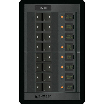 Blue Sea Systems 1200 12V DC 8 Position Vertical Panel with 15A Breakers