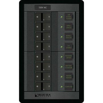 Blue Sea Systems 8-Position AC Branch Circuit Breaker Panel, 120V AC, 100A
